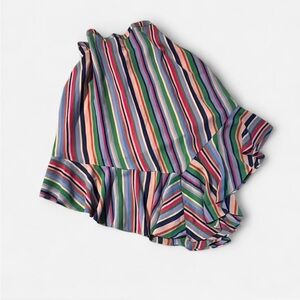 A New Day Colorful Striped Ruffle Midi Skirt, Asymmetrical, Size Medium